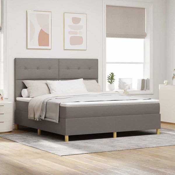 vidaXL LED Boxspringbett mit Matratze Taupe 180 x 200 cm Stoff 3343121