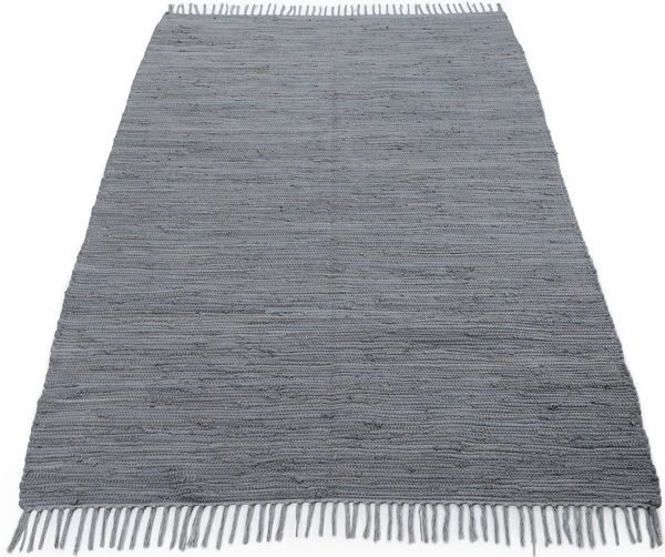 carpetfine Teppich Kelim Chindi uni, auch als Läufer, rechteckig, Höhe: 5 mm, Wendeteppich, reine Baumwolle, handgewebt, Uni-Farben, mit Fransen