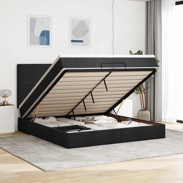 vidaXL Ottoman-Bett mit Matratzen Schwarz 200x200 cm Stoff 3313101