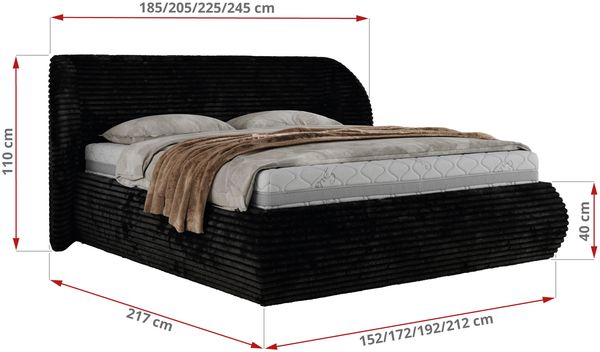 Polsterbett mit Lattenrost, Doppelbett Bettkasten, Bettgestell mit Gasdruckfeder Pocket Matratze - CAELA CLASSIC - 160 x 200 cm - Schwarz Cord - VIRE LUX Bild 4