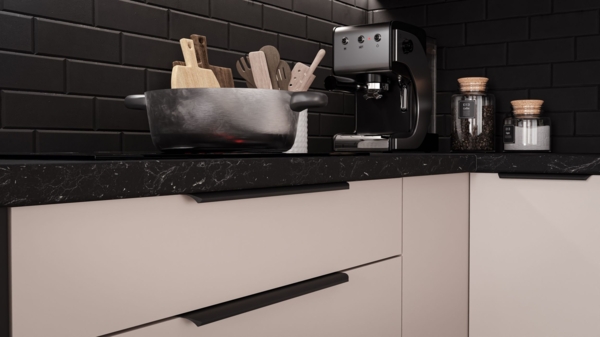 Winkelküche ARONA 280x270 cm Küchenzeile Eckküche Küche Kaschmir beige + Schwarz Bild 3