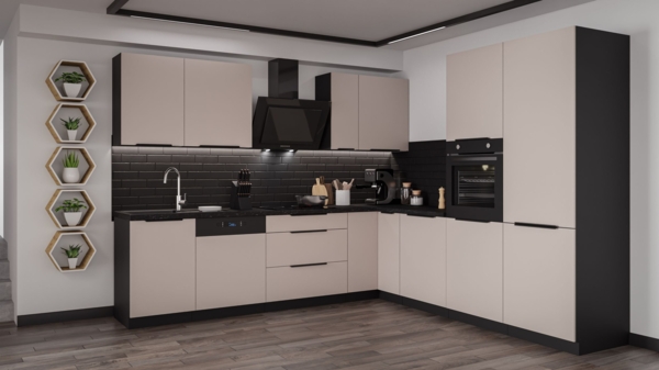 Winkelküche ARONA 280x270 cm Küchenzeile Eckküche Küche Kaschmir beige + Schwarz Bild 12