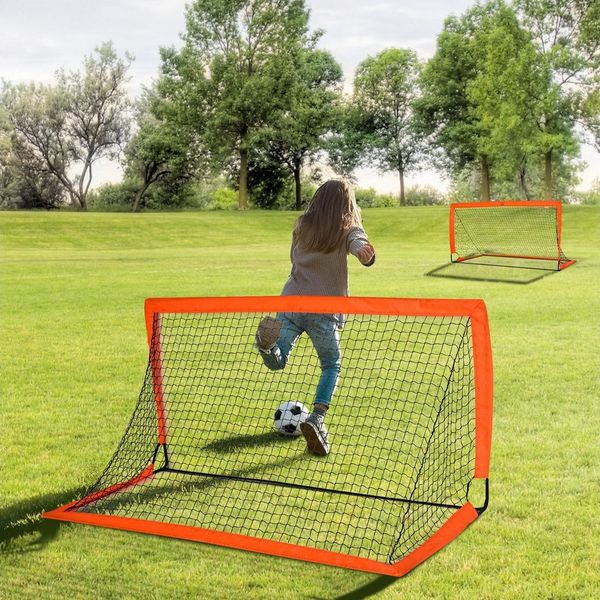 HOMCOM Fußballtor faltbar, Metall, Oxfordstoff (2er Set Minitore, 2 St, Fußballnetz), Outdoor, Orange, 183 x 90 x 90 cm