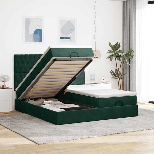 vidaXL Ottoman-Bett mit Matratzen Dunkelgrün 180x200 cm Samt 3313793