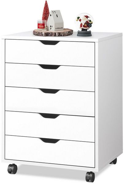 DEVAISE Rollcontainer Mobiler Aktenschrank mit 5 Schubladen & Tür, (47 x 40 x 65 cm), abschließbar, Druckerständer, für Homeoffice, Büro