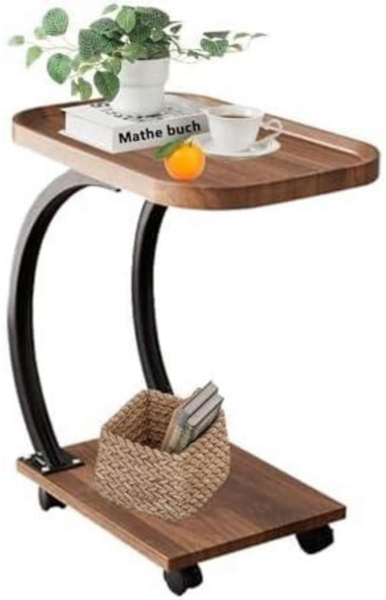 Beistelltisch C Form Rollen Holz Metallgestell Industrie-Design 52x34x60cm