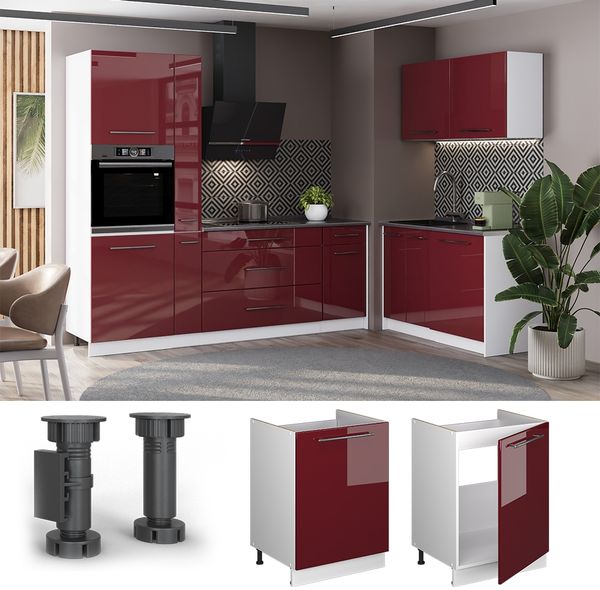 Spülenunterschrank Fame-Line Bordeaux Hochglanz/Weiß 60 cm Vicco Bild 4