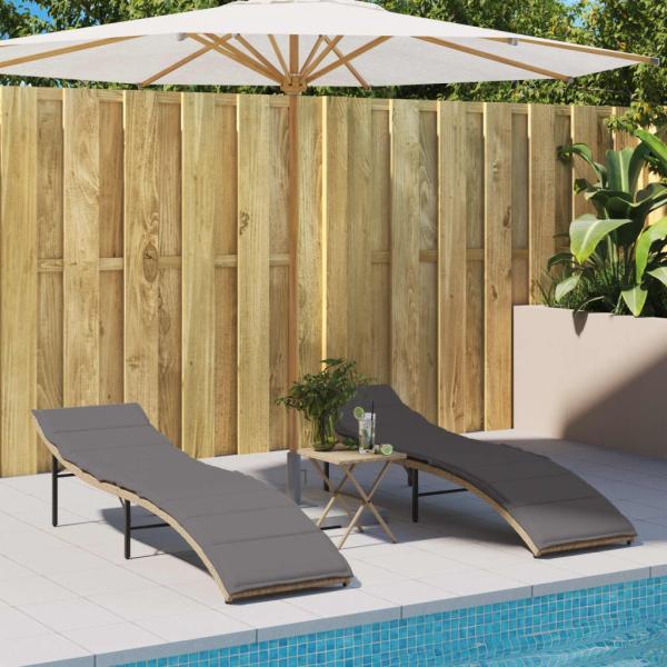 vidaXL Sonnenliegen 2 Stk. mit Auflagen Beige Poly Rattan 3277305