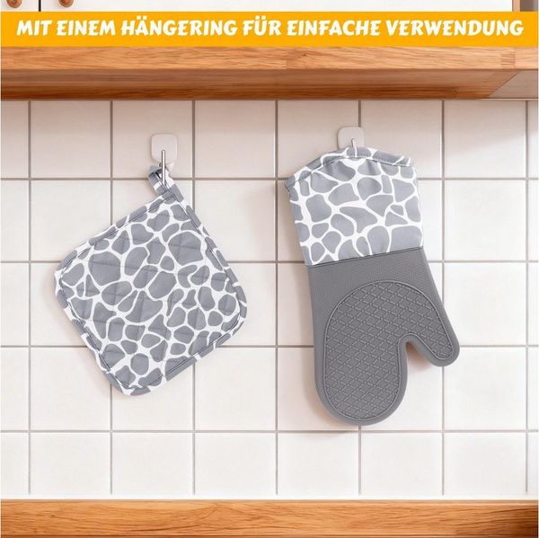 BlingBin Topfhandschuhe Ofenhandschuhe Topflappen Set, Anti-Rutsch Silikon Handschuh, (6er Set, 6-tlg, Hitzebeständigkeit: 500 °F = 260 °C), Hitzebeständig bis 260°C Handschuhe zum Kochen, Backen und Grillen