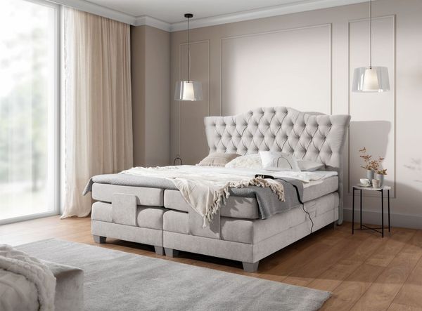 Boxspringbett Elektrisch Bett FAUSTO 140x200cm in Stoff Wind Grau