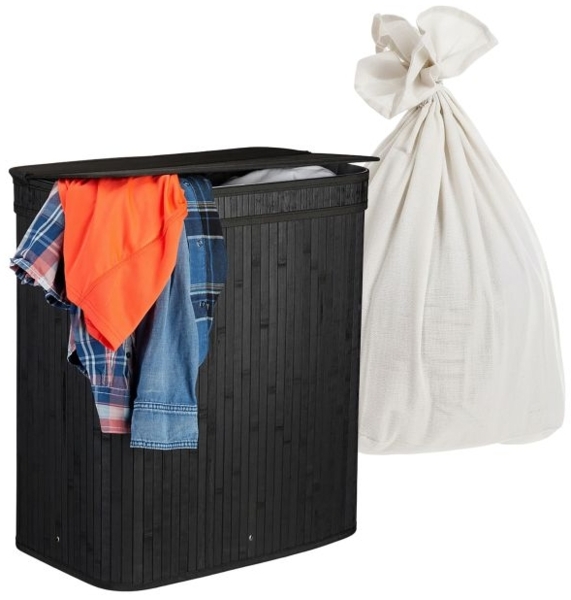 Bambus Wäschekorb mit 2 Fächern 10052217_46