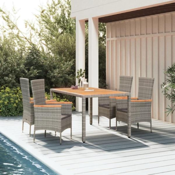 vidaXL 5-tlg. Garten-Essgruppe mit Kissen Grau Poly Rattan 3157538