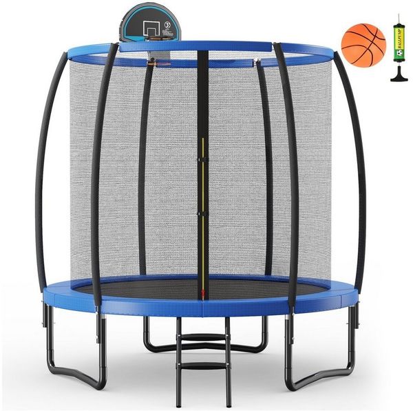 COSTWAY Gartentrampolin Fitnesstrampolin, (2 tlg), mit Basketball & Sicherheitsnetz