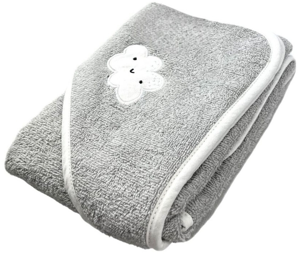 Baby Kapuzenbadetuch » Badetuch 75 x 75 cm » Kleinkind Bade Handtuch mit Kapuze » 100% reine Baumwolle - Grau