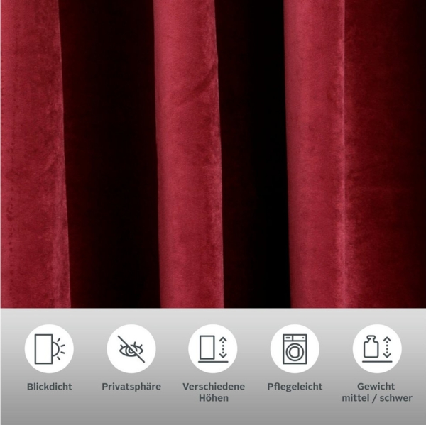 my home Vorhang Velvet Uni (2 St), Ösen, blickdicht, Polyester, Blickdichter Samt, 2-er Set, edel, Gardine, multifunktional Bild 2