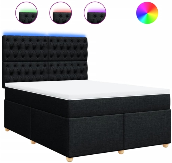vidaXL Boxspringbett mit Matratze Schwarz 140x200 cm Stoff 3293612