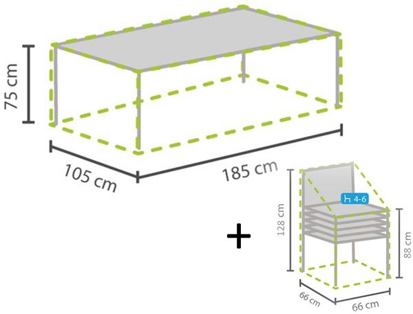 Schutzhüllen Set: 1x Hülle für Tisch max. 180cm + 1x Hülle für 4-6 Stapelstühle