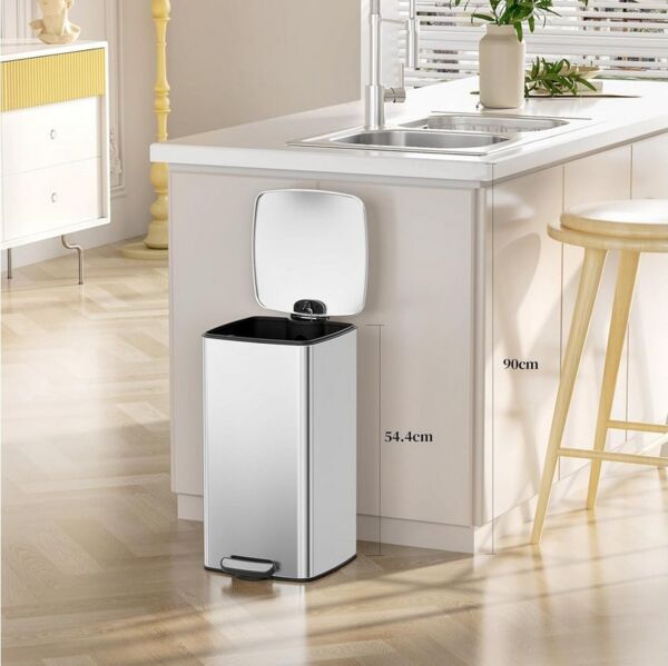 TLGREEN Mülleimer 30L aus Stahl,rechteckiger Abfalleimer mit Soft-Close-Deckel, Pedal und Inneneimer für Küche, Wohnbereich und Büro