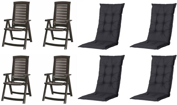 SET Aruba, 4 x Klappsessel graphit, 4 x Auflage black