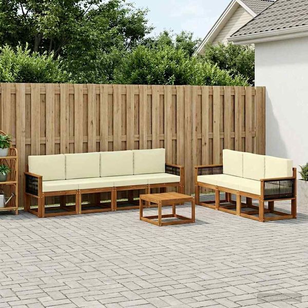 vidaXL Outdoor-Sofagarnitur mit Kissen 7 pcs Natur und Creme 3385051