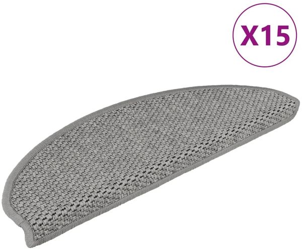 vidaXL Treppenmatten Selbstklebend Sisal-Look 15 Stk. 65 x 21 x 4 Silbern 326871