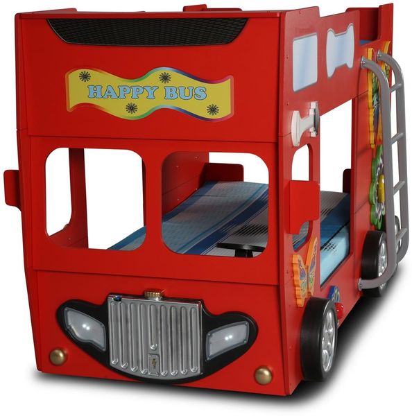 Hochbett Etagenbett Happy Bus mit Matratze & LED Rot