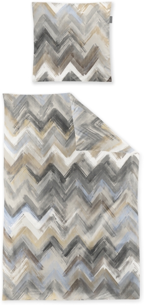 Irisette Wave Mako-Satin Bettwäsche 135x200 Zickzack natur beige silber 8594-80