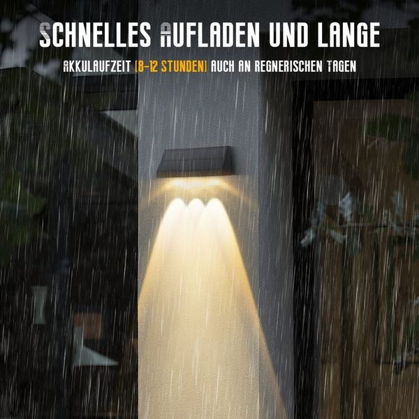 Nettlife LED Außen-Wandleuchte Schwarz 3 LEDs Solarlampe 3000K Warmweiß 2 Modi Solarwandleuchte, LED fest integriert, Warmweiß, solarleuchte für Zaun Terrasse Balkon Garten Treppen