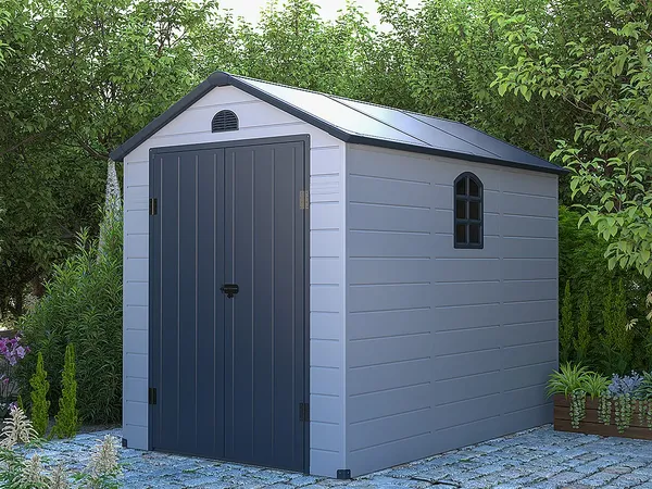 Vente-unique - CESIO Gartenhaus Harz GrauGrau - B 268 cm x H 180 cm x L 176 cm