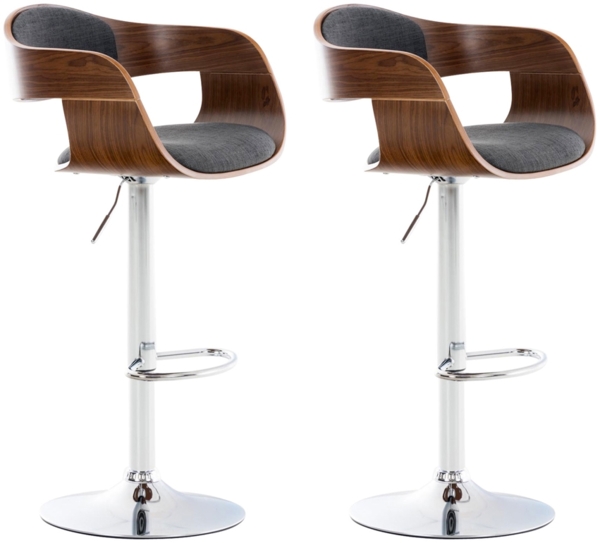 CLP 2er Set Barhocker Kingston Stoff drehbar mit Höhenverstellung,walnuss/dunkelgrau