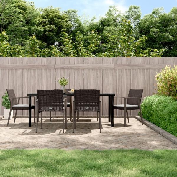 vidaXL 7-tlg. Garten-Essgruppe mit Kissen Poly Rattan und Stahl 3186997