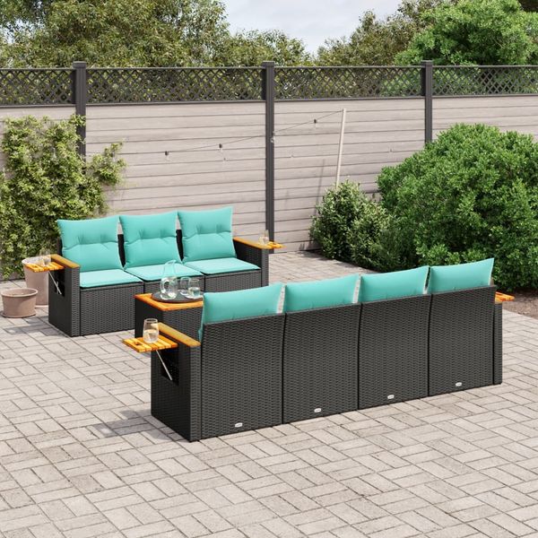 vidaXL 8-tlg. Garten-Sofagarnitur mit Kissen Schwarz Poly Rattan 3226645