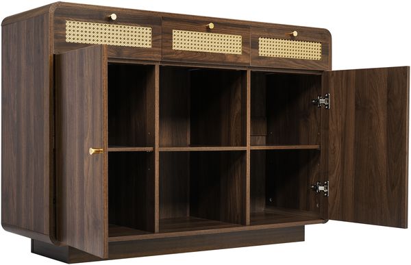 Sideboard Retro-Design mit Rattan & offenem Regal, 120x40x85 cm, Nussbaum Bild 10