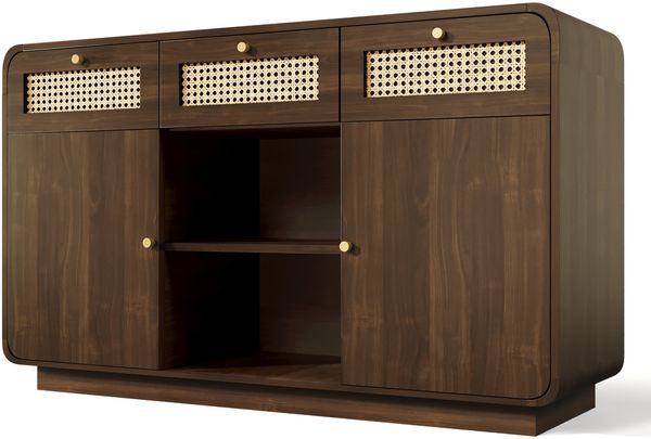 Sideboard Retro-Design mit Rattan & offenem Regal, 120x40x85 cm, Nussbaum Bild 8