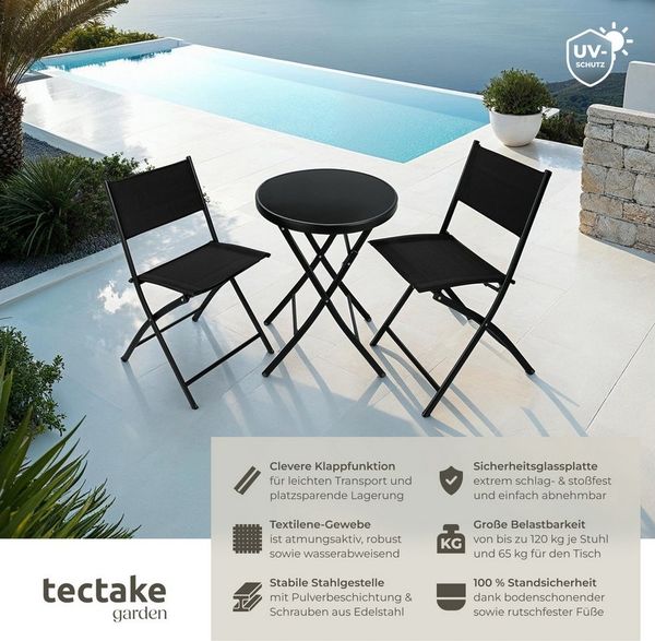tectake Essgruppe Bistro-Set, (Set, 3-tlg), klappbar, für 2 Personen