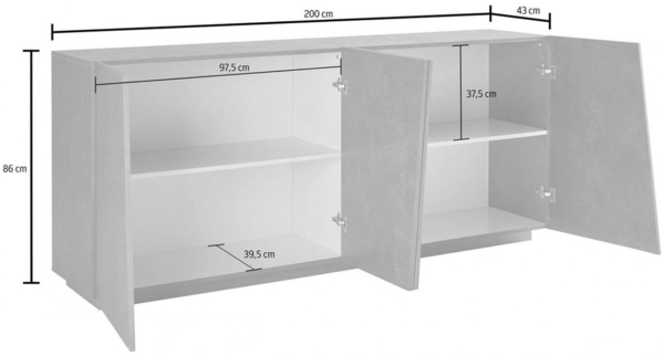 Dmora Kommode Apollo, 4-türiges Küchen-Sideboard, Wohnzimmer-Buffet, 100 % Made in Italy, 200 x 43 x 86 cm, Schiefer, Bild 3
