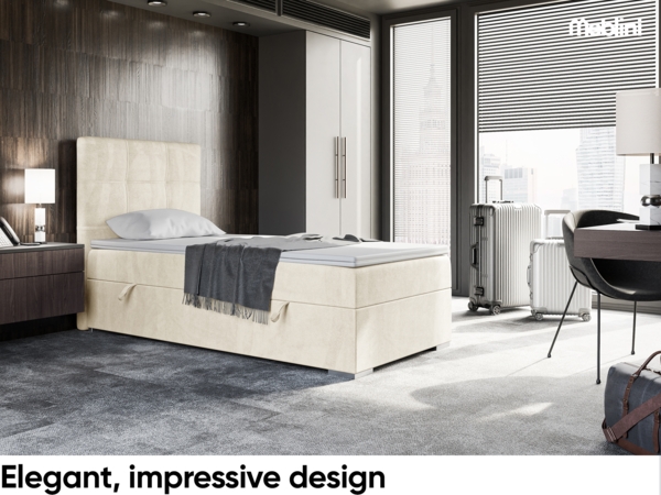 MEBLINI Boxspringbett KAI 80x200 cm mit Bettkasten - H4/Creme Samt Gepolstert Einzelbett mit Topper & Taschenfederkern-Matratze - 80x200 Links Bild 2