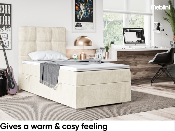 MEBLINI Boxspringbett KAI 80x200 cm mit Bettkasten - H4/Creme Samt Gepolstert Einzelbett mit Topper & Taschenfederkern-Matratze - 80x200 Links Bild 4