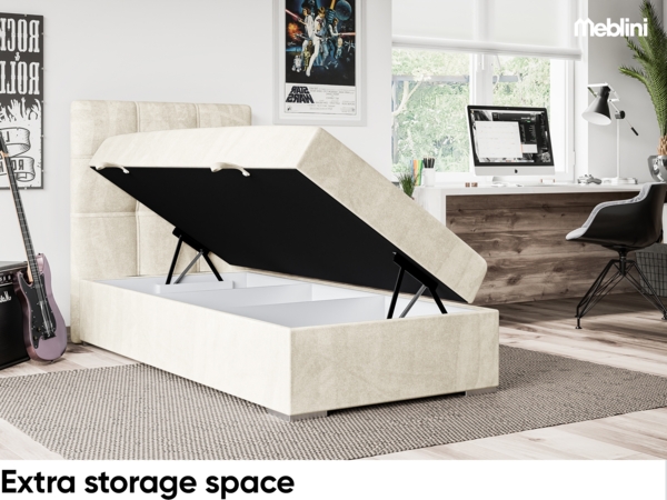 MEBLINI Boxspringbett KAI 80x200 cm mit Bettkasten - H4/Creme Samt Gepolstert Einzelbett mit Topper & Taschenfederkern-Matratze - 80x200 Links Bild 5