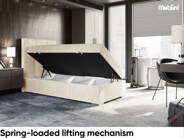 MEBLINI Boxspringbett KAI 80x200 cm mit Bettkasten - H4/Creme Samt Gepolstert Einzelbett mit Topper & Taschenfederkern-Matratze - 80x200 Links Bild 3