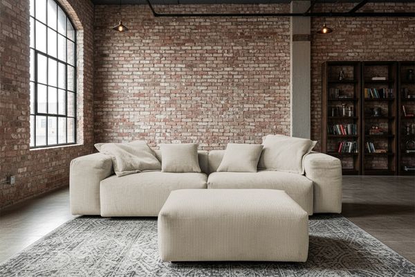 KAWOLA Sofa CELESTE 4-Sitzer mit Hocker Cord cremeweiß 72 x 114 x 302 cm