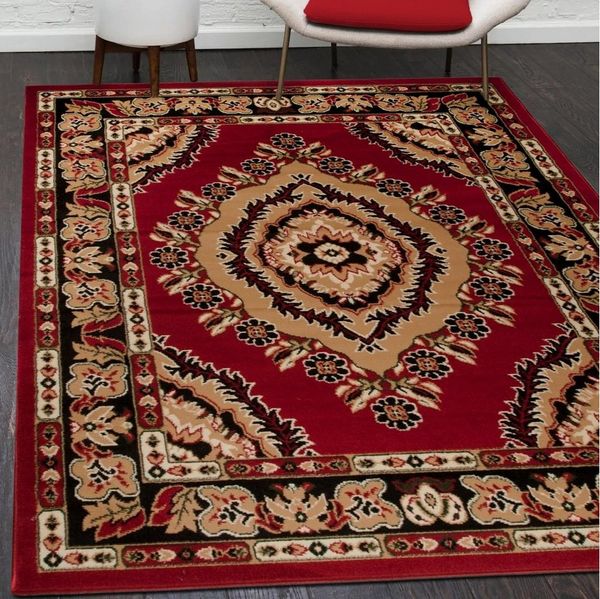 Mazovia Orientteppich Orientalisch Vintage Teppich Kurzflor Wohnzimmerteppich Rot, 60 x 100 cm, Fußbodenheizung