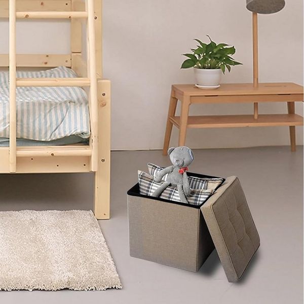 Sitzhocker mit Stauraum aus Leinen Modell Kerstin beige