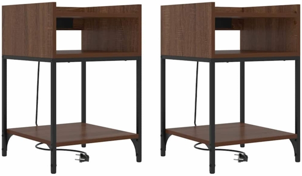 vidaXL Nachttisch mit Regal 2 pcs Braun Eichen-Optik 40 x 40 x 61 cm 859479