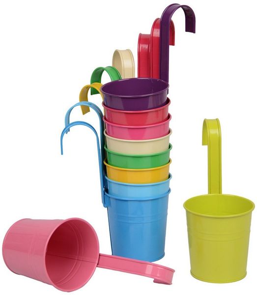 UNUS GARDEN Blumentopf Metall Blumentopf draußen Hängetöpfe mit Henkel (10 teilig in bunten fröhlichen Farben), Kräutertopf, Hängetopf für Balkon, Garten und Terrasse