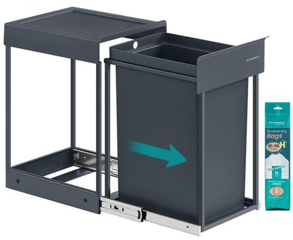 SONGMICS Mülleimer Küche, für Unterschrank, 1 x 20 L, Abfalleimer, ausziehbar, Stahlrahmen, grau