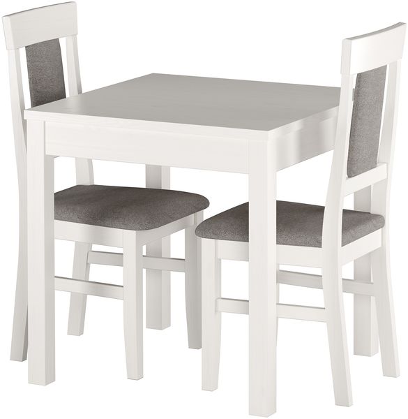 Gepolsterte kleine Essgruppe Tisch 2 Stühle Kiefer Massivholz weiß-grau 90.70-50 A W Set 25