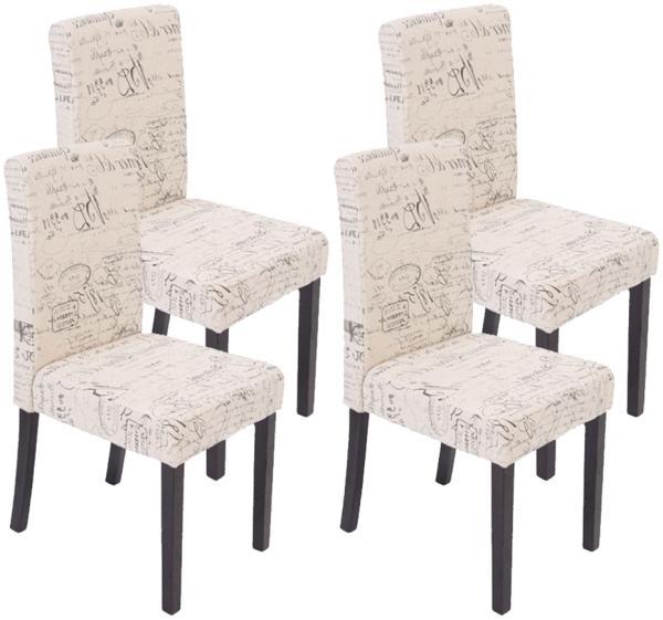 4er-Set Esszimmerstuhl Stuhl Küchenstuhl Littau ~ Textil mit Schriftzug, creme, dunkle Beine
