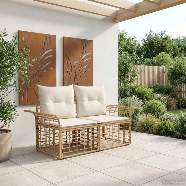 vidaXL Outdoor-Lounge 2 pcs Natürlich und Cremweiß Poly-Rattan 42026730