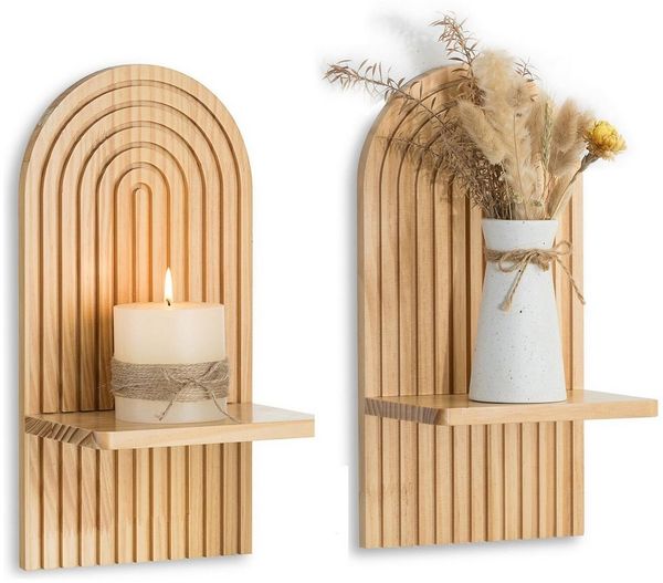 Zaewry Wandregal Holz Boho Wanddeko: Holz Wand Deko Kinderzimmer Wand Regale, 2-tlg, Klein Pflanzregal für Wohnzimmer Schlafzimmer